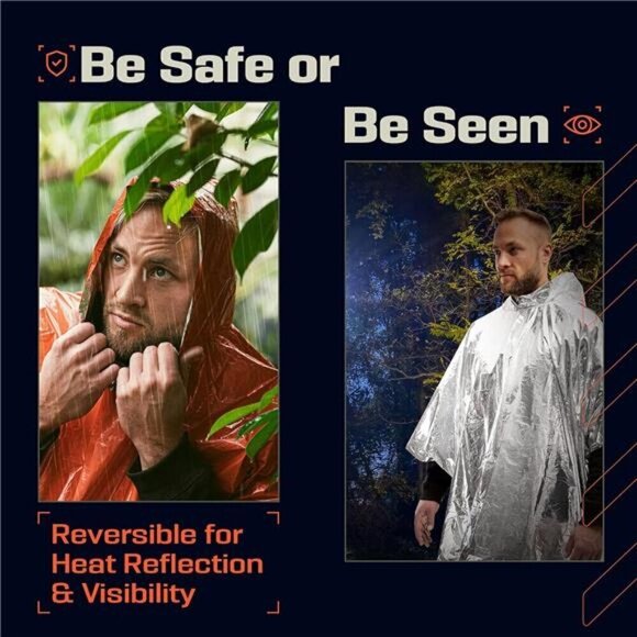 10X Emergency Poncho Mylar Blanket Liner Heavy Waterproof Rain Outdoor ORANGE - Picture 4 of 7